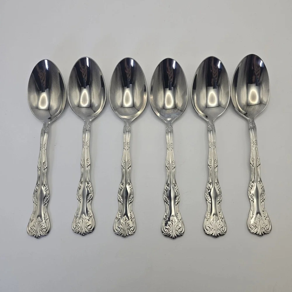 Reed & Barton Victoria Stainless Flatware 6 Oval Place Spoons 7‎ 1/4